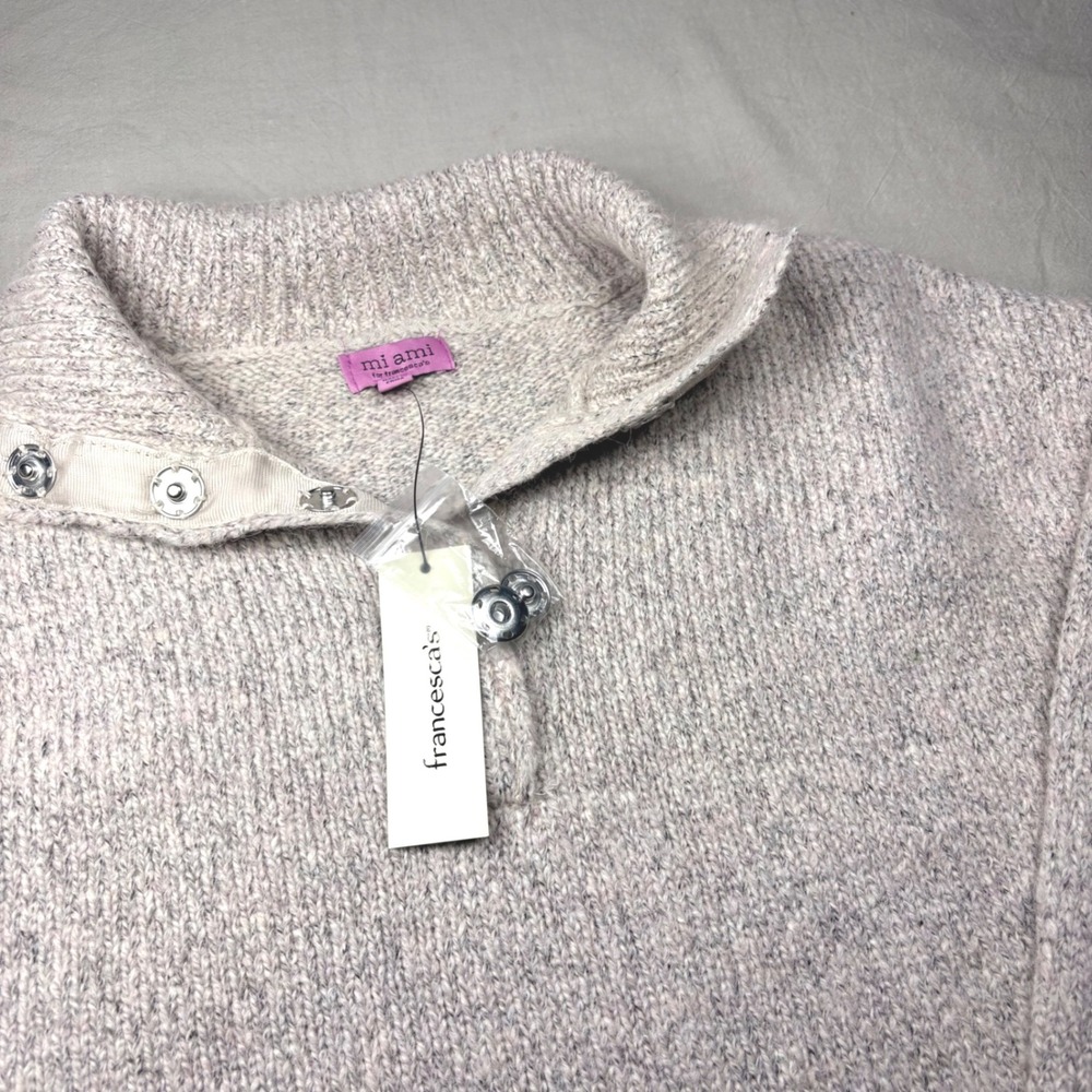 Mi Ami Francesca's Oatmeal Marl Snap Neck Sweater ST20781 Womens Medium‎ NEW